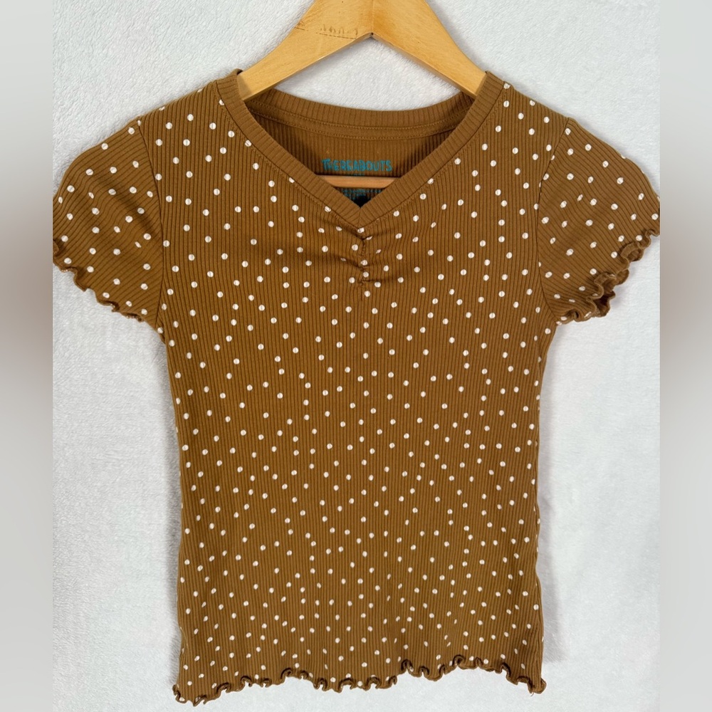 Chic Brown Polka Dot V-Neck Top